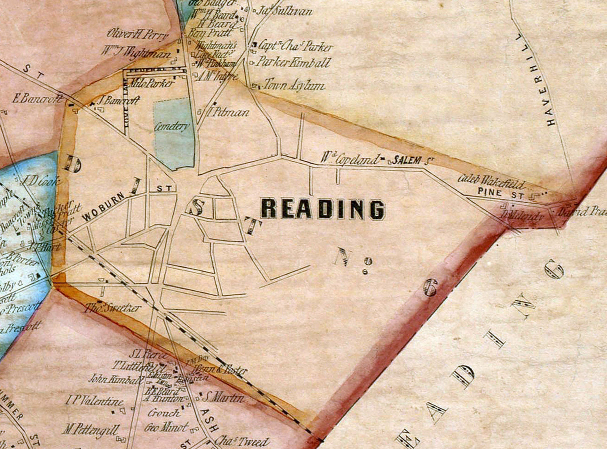 1854 Town Map of Reading Middlesex County Massachusetts