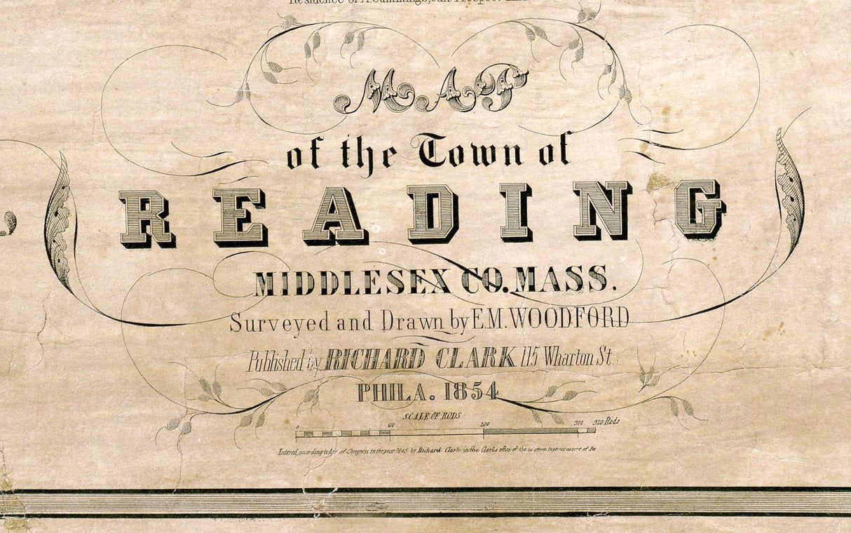 1854 Town Map of Reading Middlesex County Massachusetts