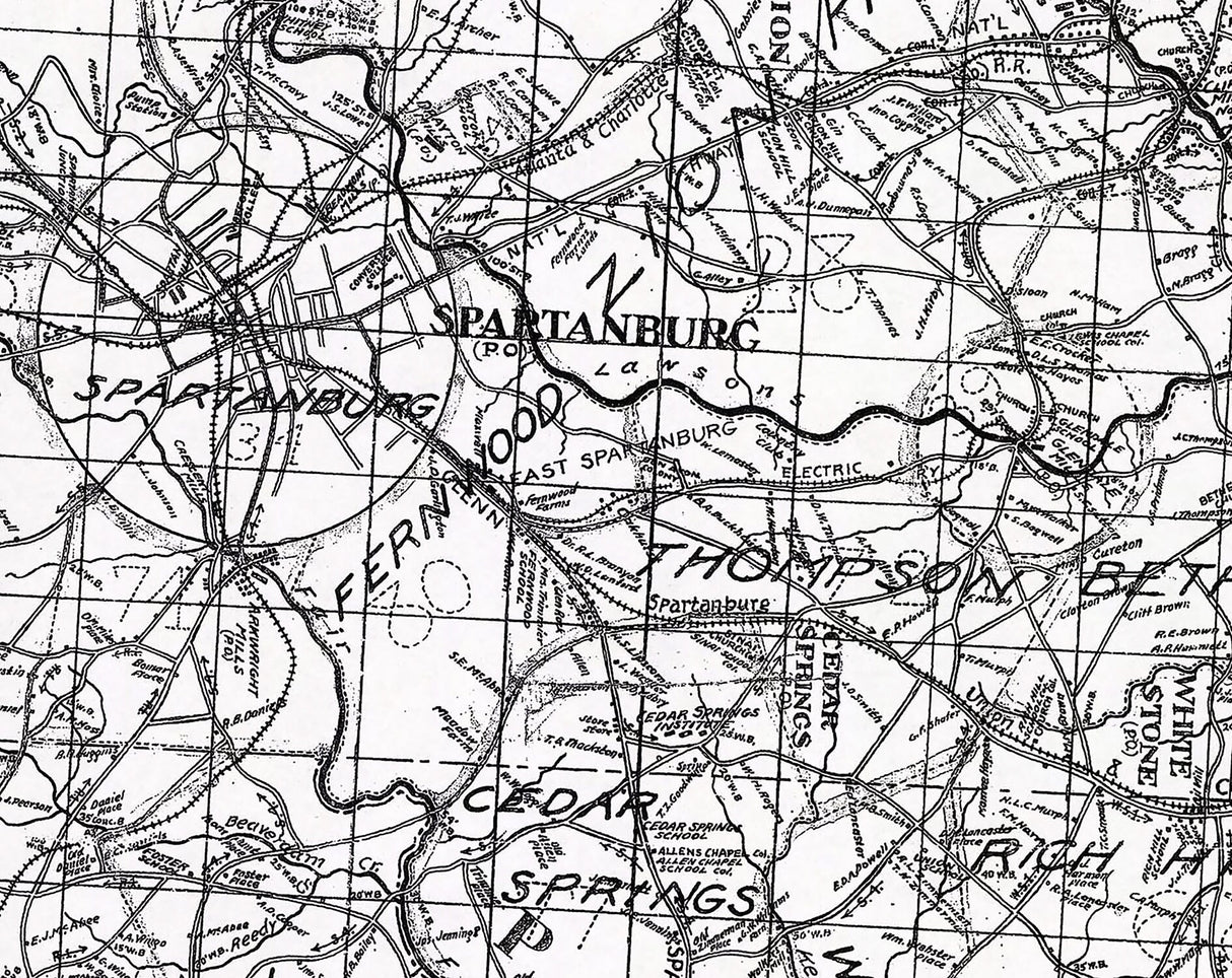 1910 Map of Spartanburg County South Carolina