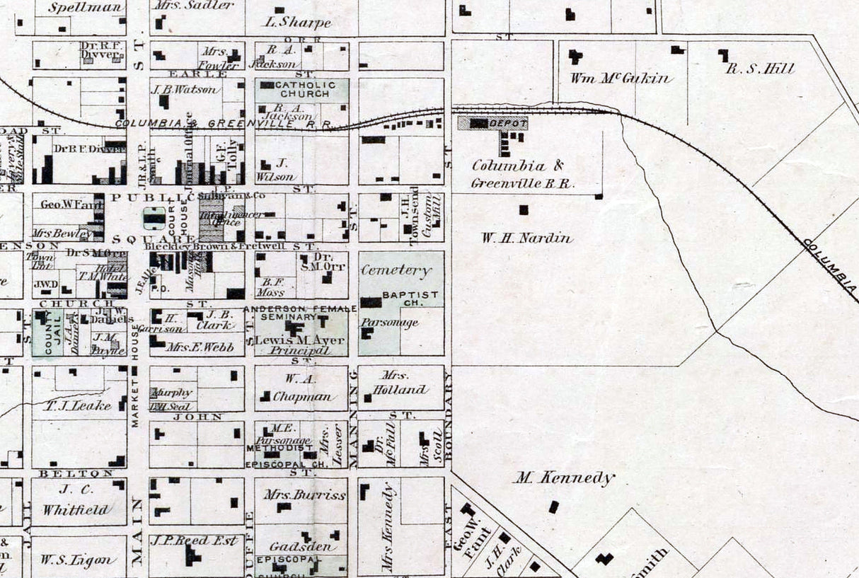 1882 Map of Anderson Anderson County South Carolina