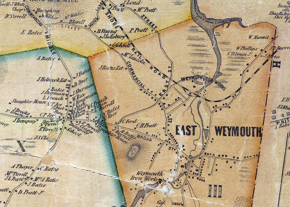 1853 Town Map of Weymouth Norfolk County Massachusetts