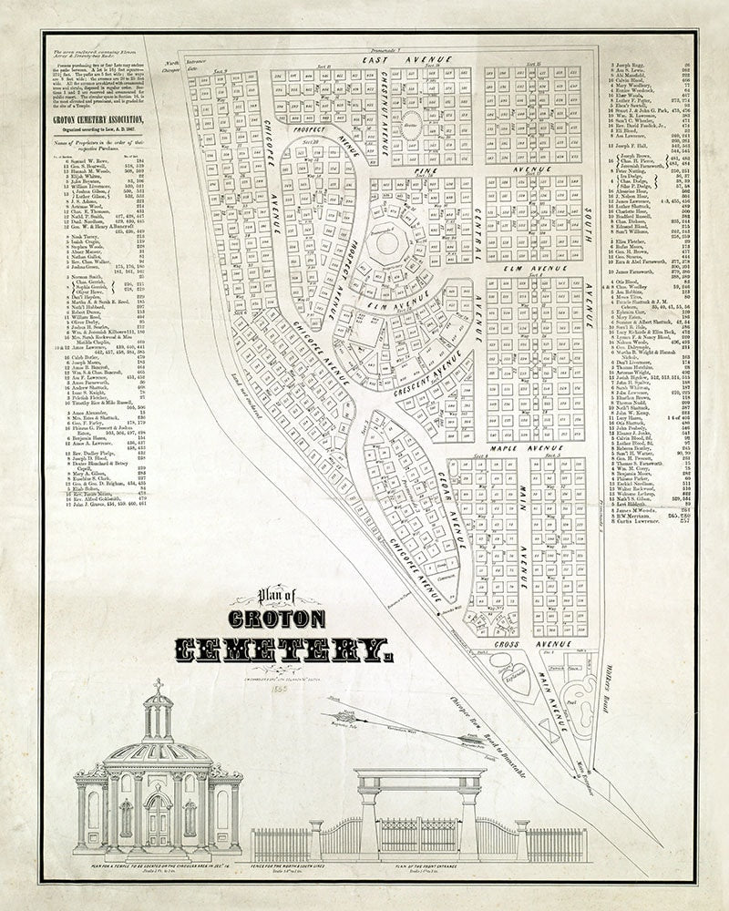1855 Map of Groton Cemetery Middlesex County Massachusetts