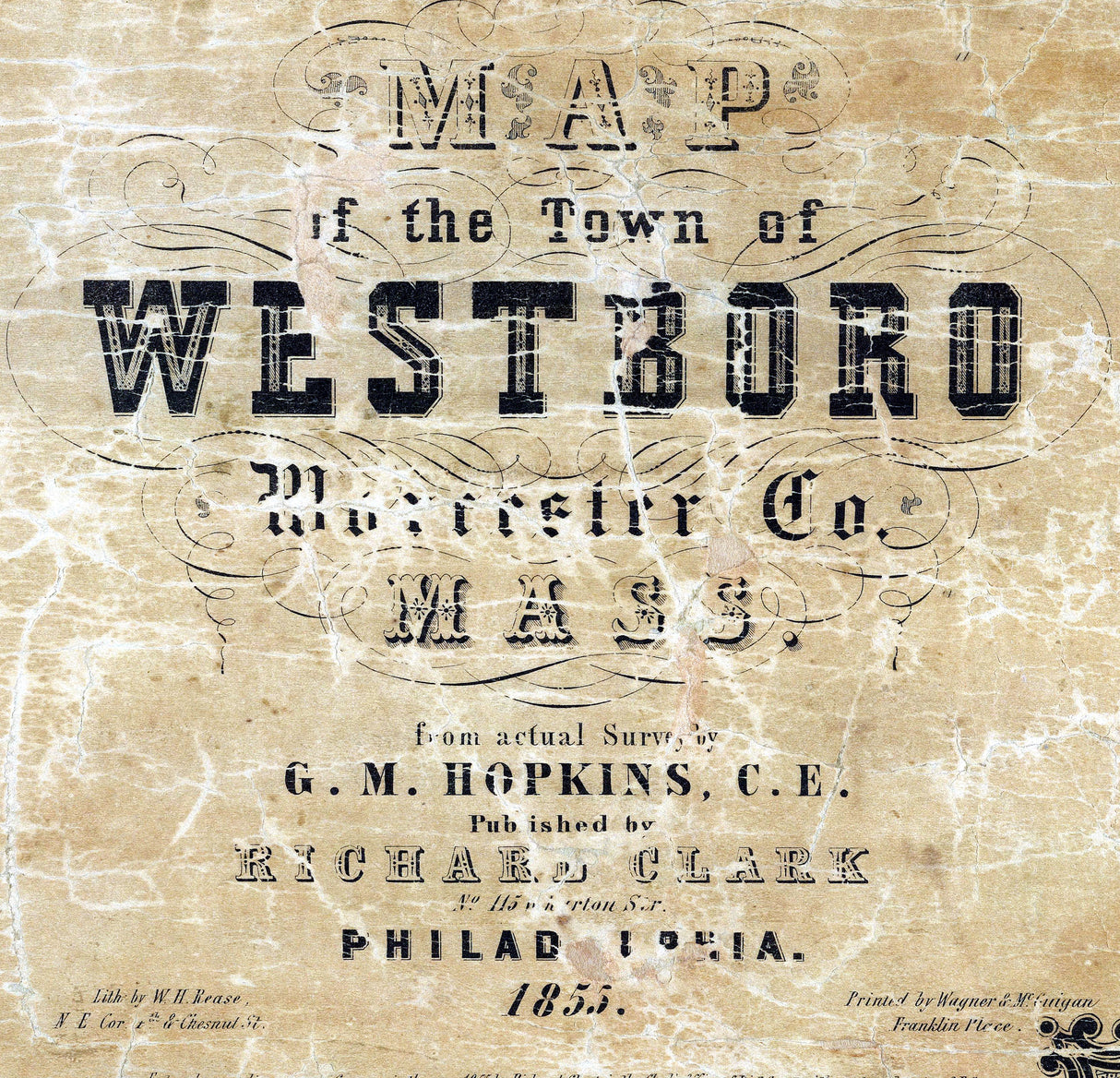 1855 Town Map of Westboro Worcester County Massachusetts