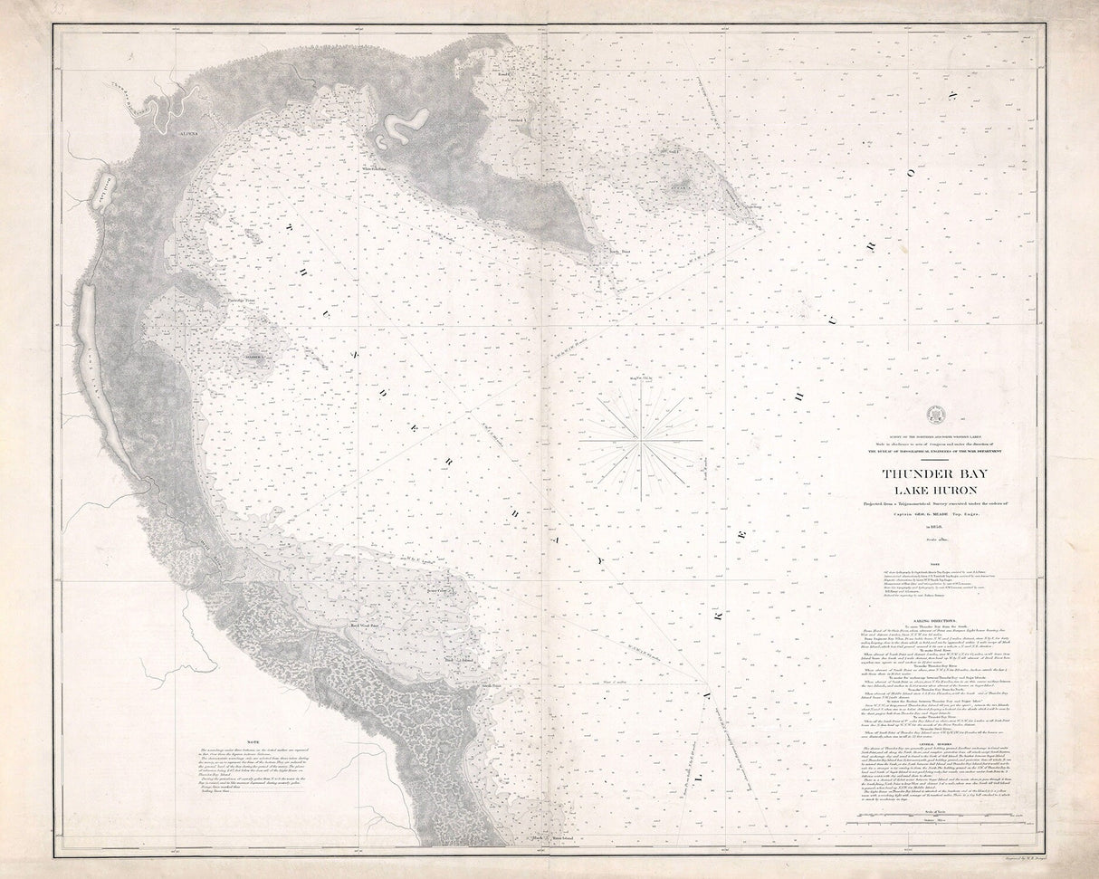 1858 Nautical Chart Map of Thunder Bay Lake Huron