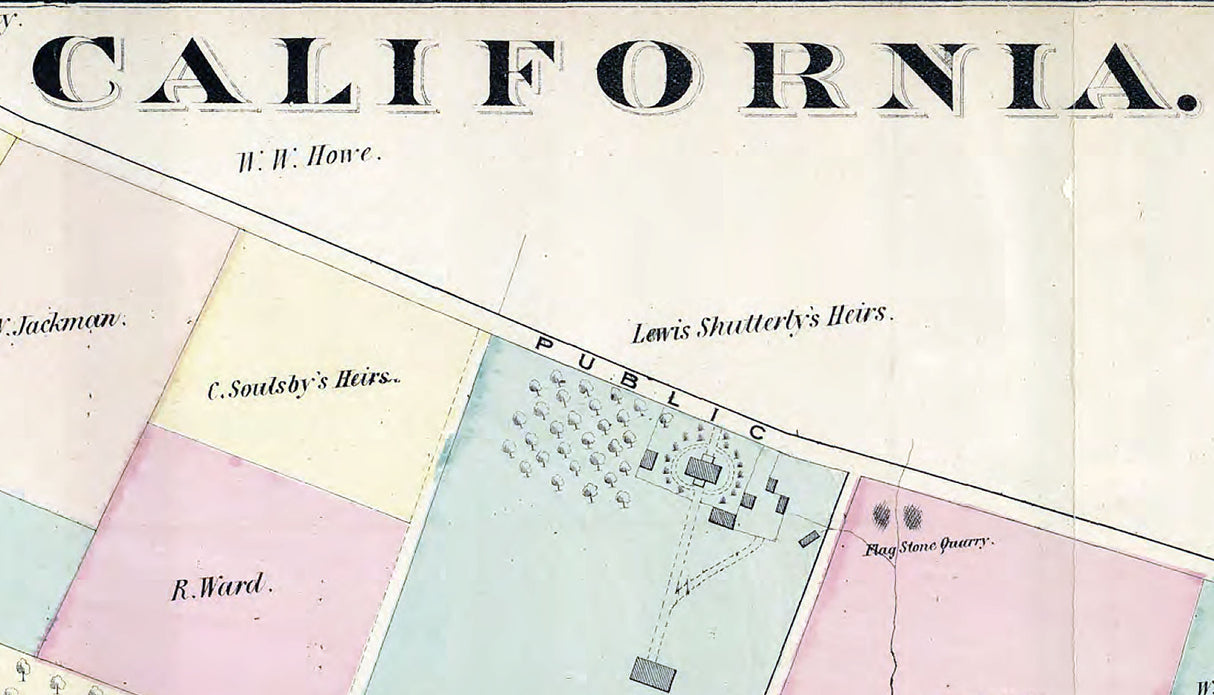 1876 Map of California Washington County PA Ten Mile Village
