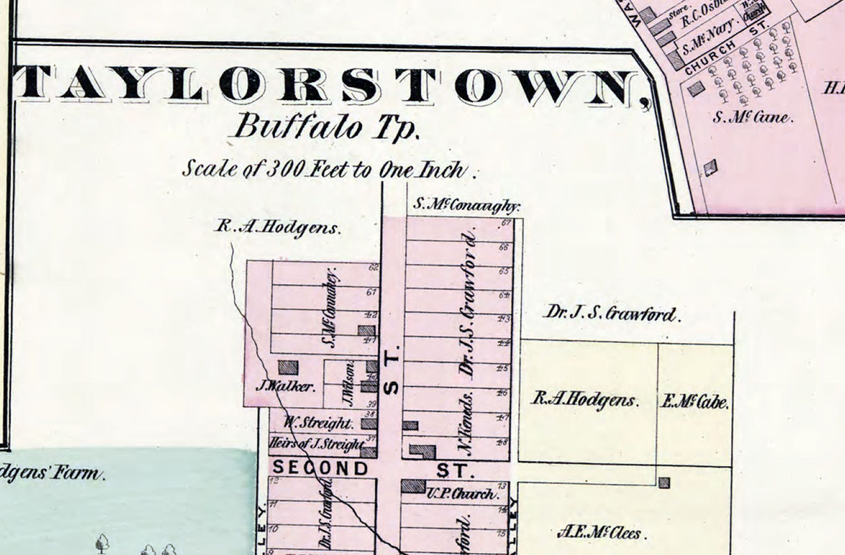 1876 Map of Midway Amity Taylorstown Eldersville Washington County Pa