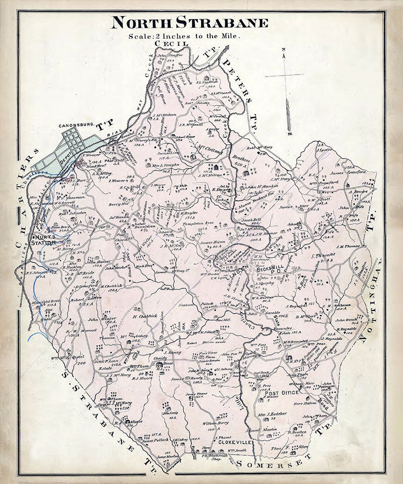 1876 Map of North Strabane Township Washington County Pa