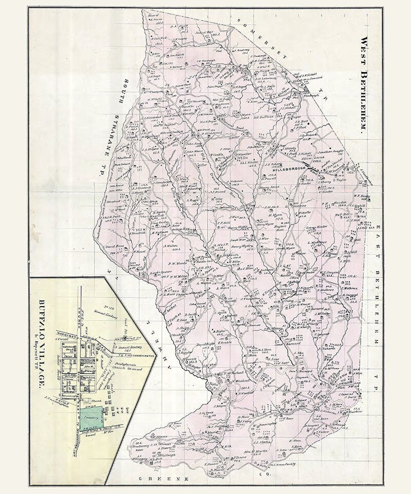 1876 Map of West Bethlehem Township Washington County Pa