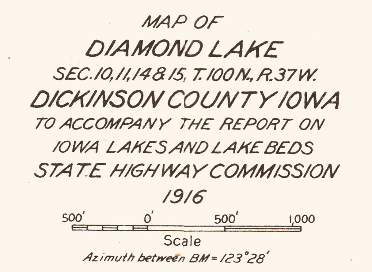 1916 Map of Diamond Lake Dickinson County Iowa