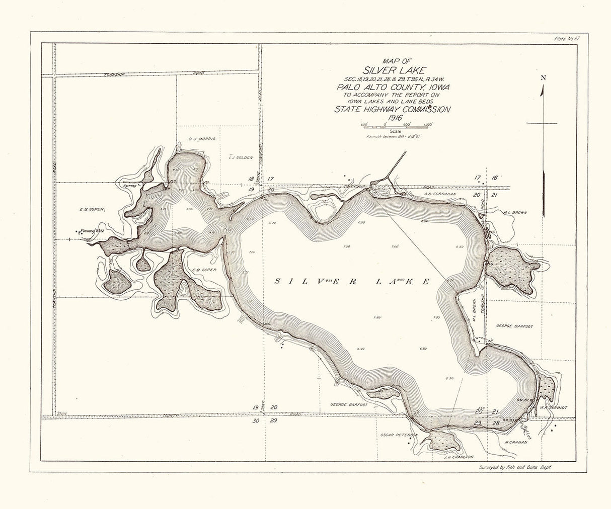 1916 Map of Silver Lake Palo Alto County Iowa