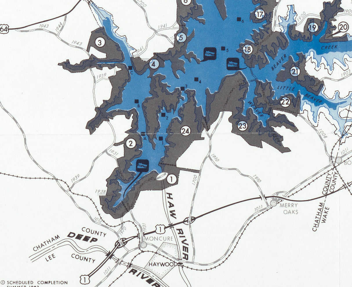 1983 Map of B Everett Jordan Dam and Lake North Carolina