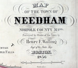 1856 Town Map of Needham Norfolk County Massachusetts