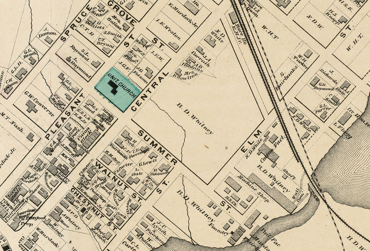 1870 Town Map of Winchendon Worcester County Massachusetts