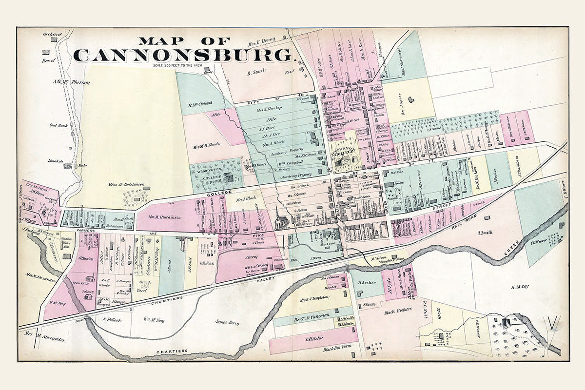1876 Map of Canonsburg Washington County Pa