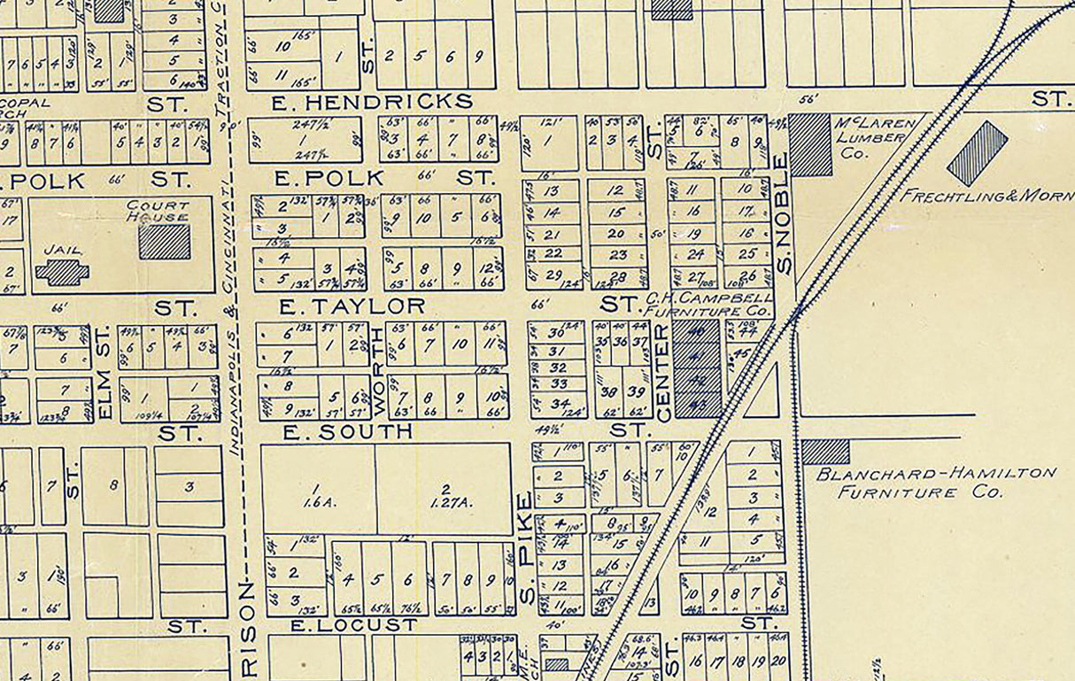 1906 Town Map of Shelbyville Indiana