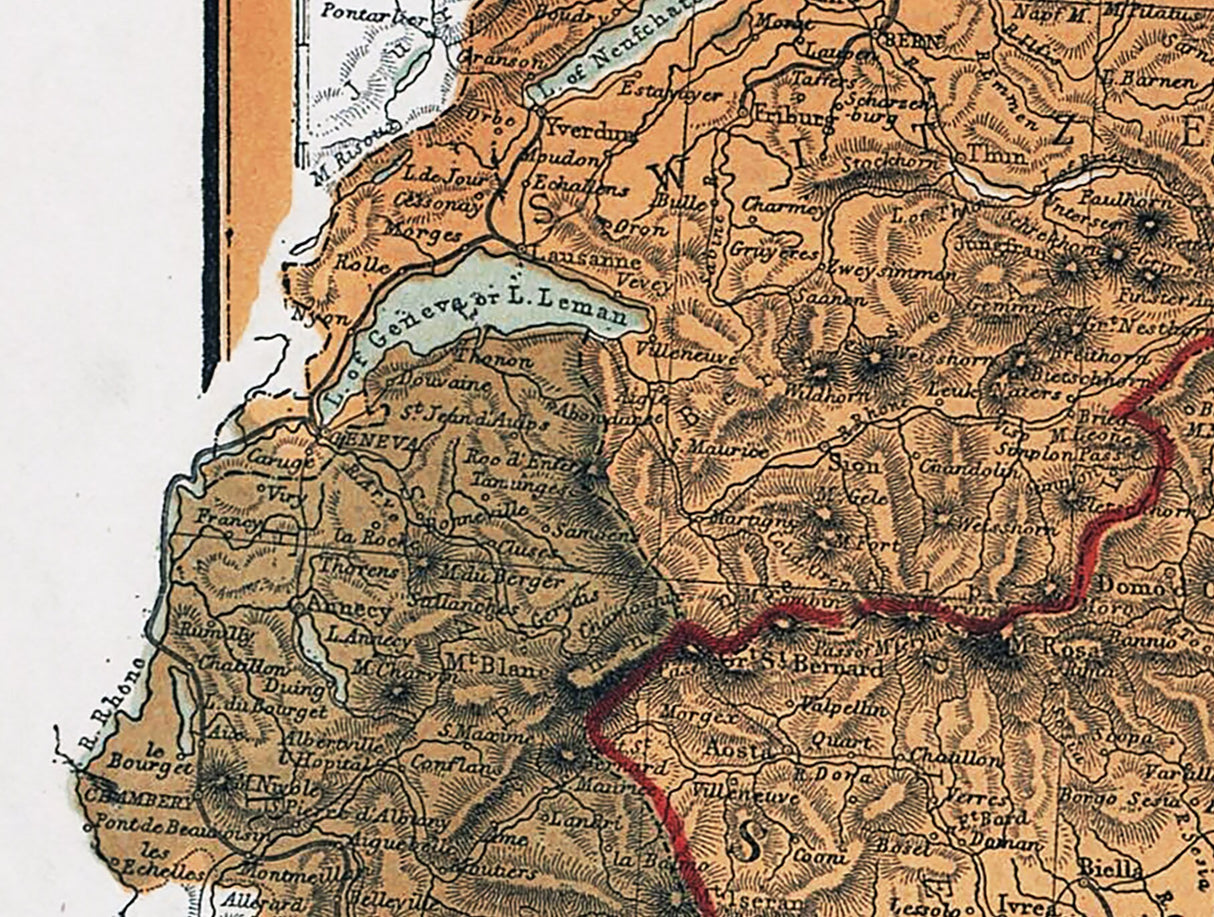 1860 Map of Italy and Switzerland