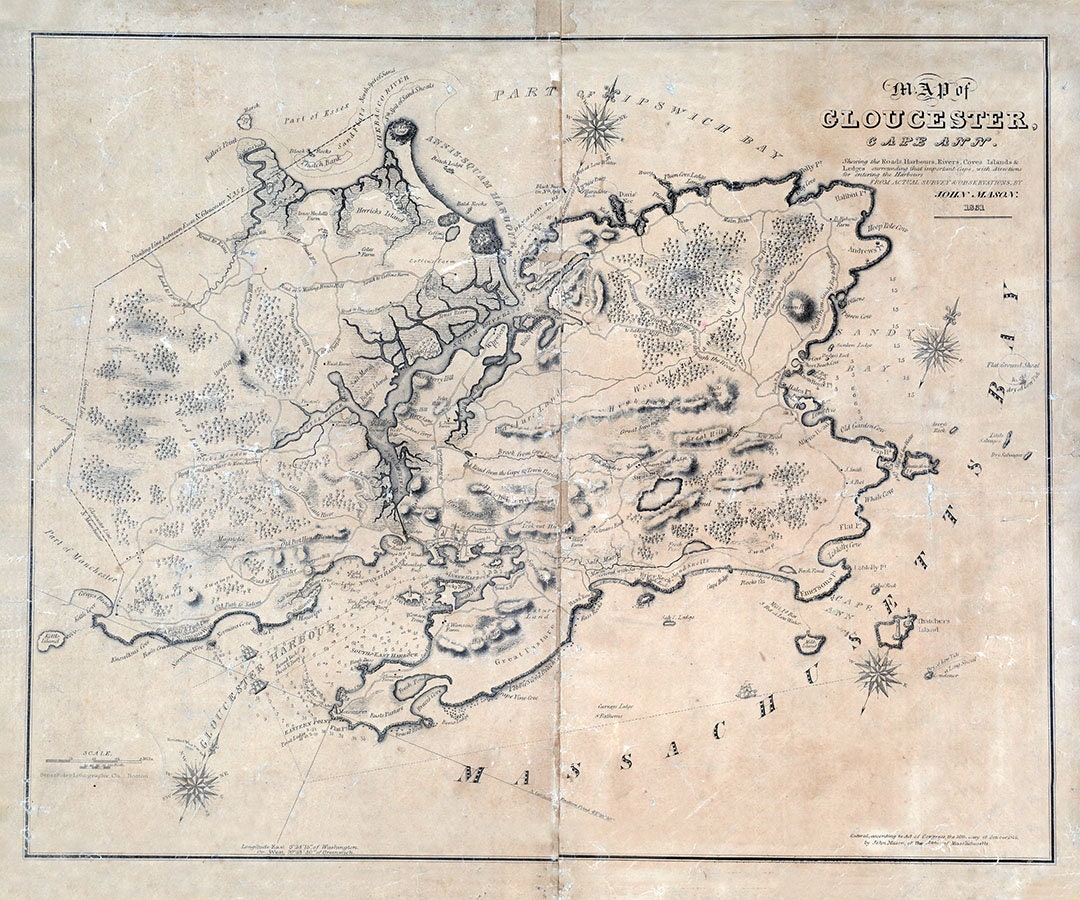 1831 Map of Gloucester Cape Ann Massachusetts