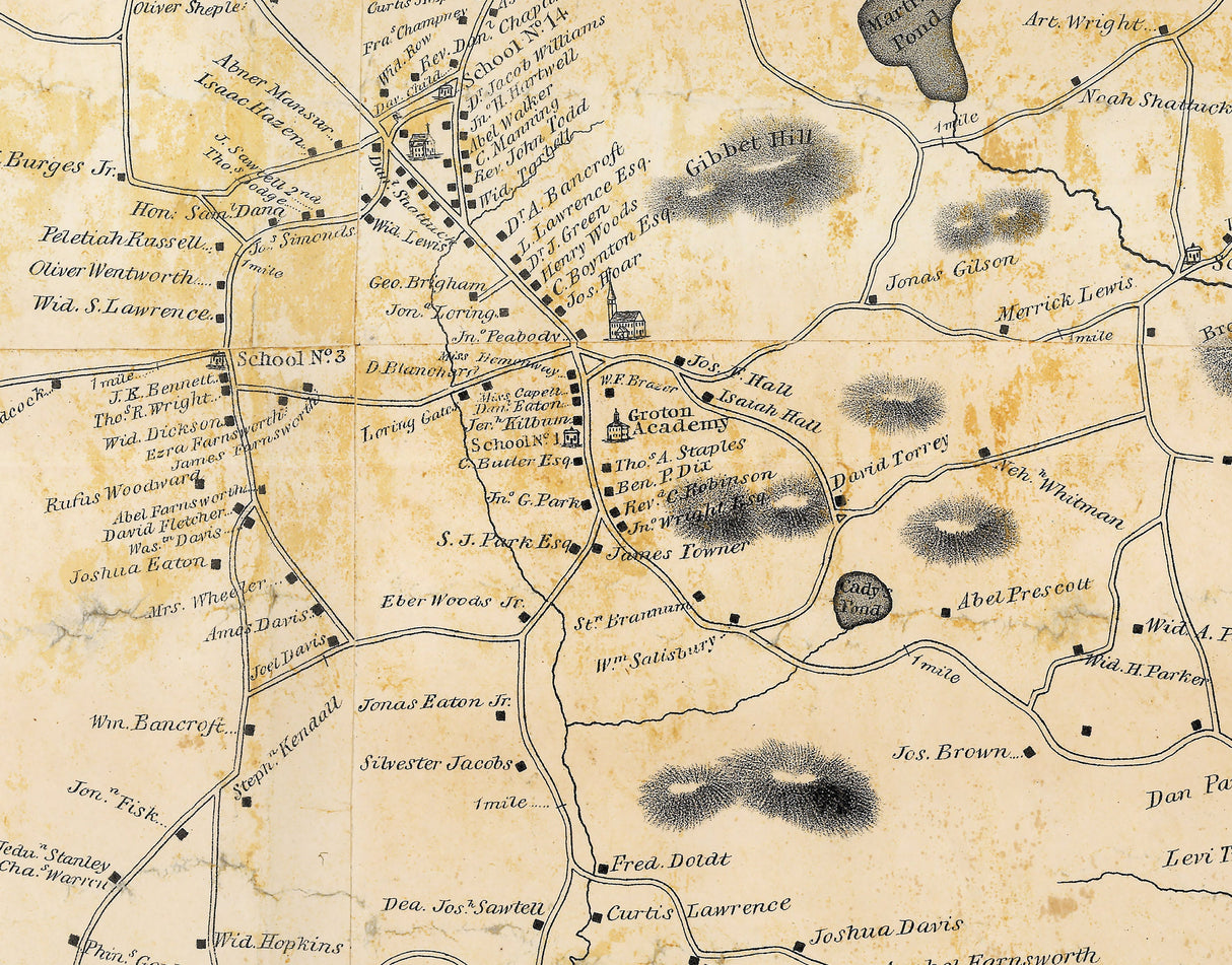 1831 Town Map of Groton Middlesex County Massachusetts