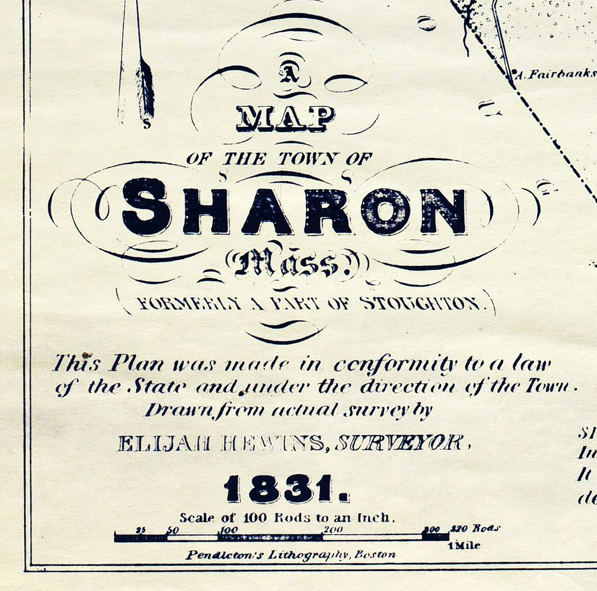 1831 Town Map of Sharon Norfolk County Massachusetts