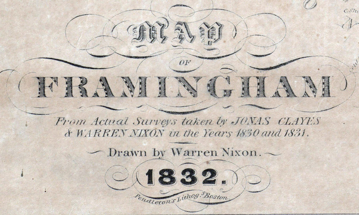 1832 Map of Framingham Middlesex County Massachusetts