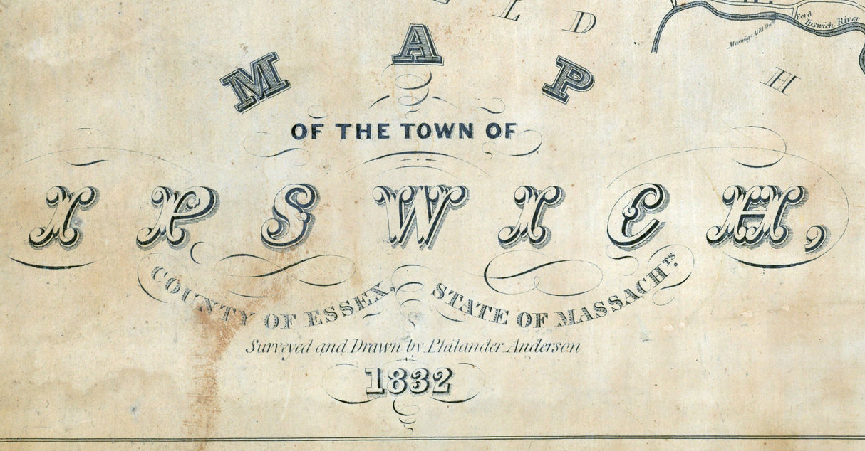 1832 Town Map of Ipswich Essex County Massachusetts