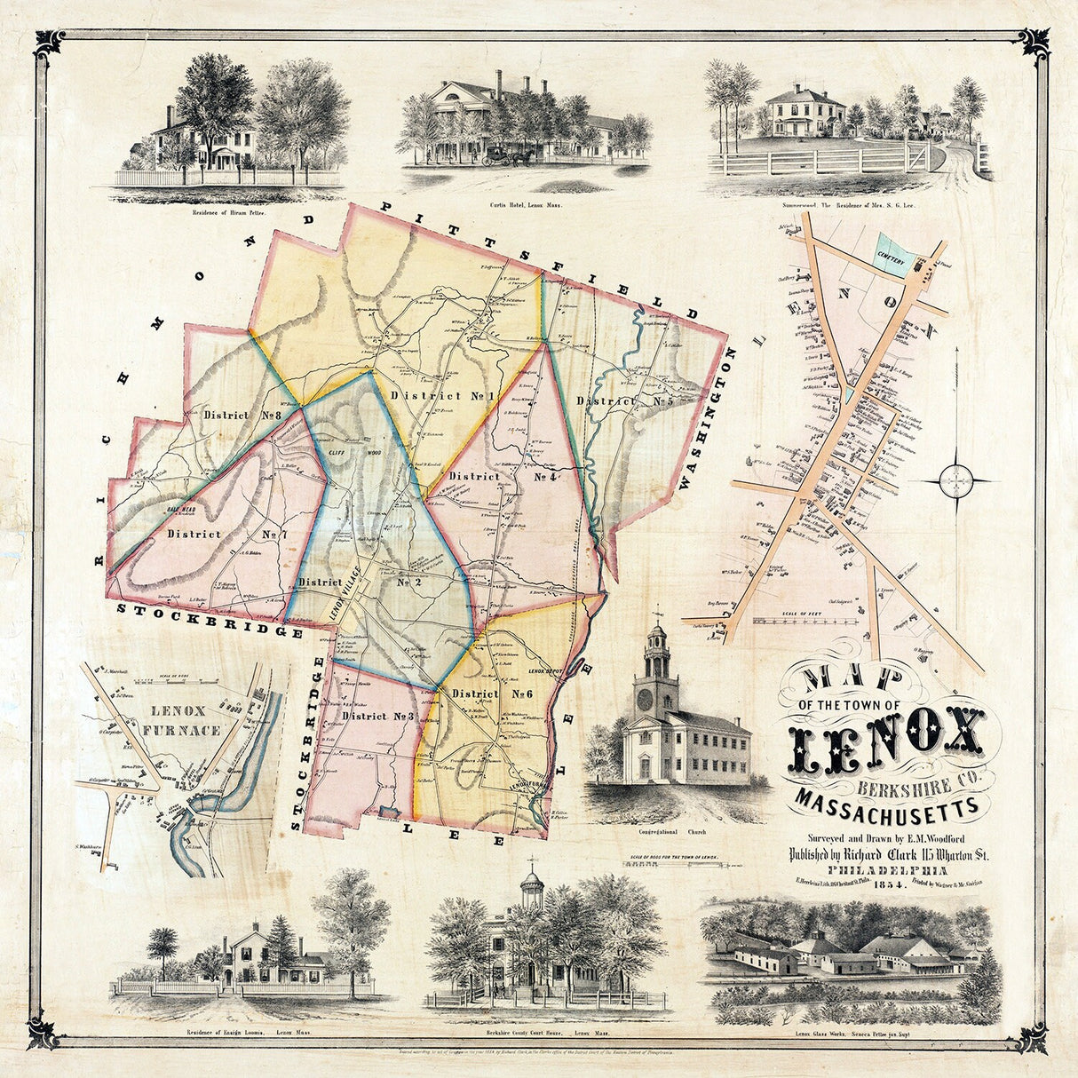 1854 Map of Lenox Berkshire County Massachusetts