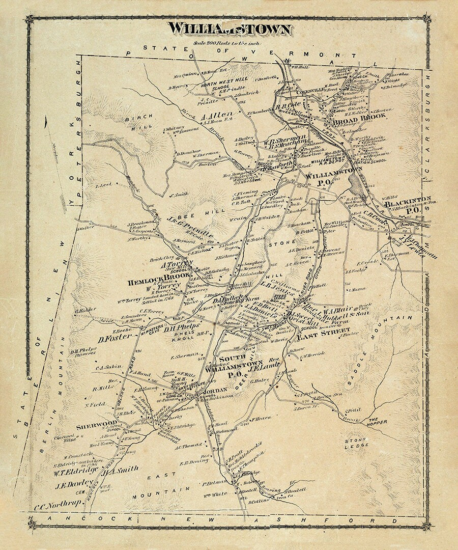 1876 Map of Williamstown Berkshire County Massachusetts