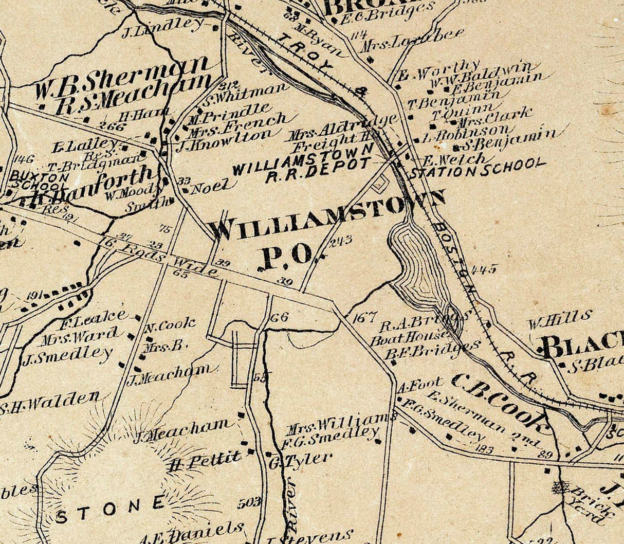 1876 Map of Williamstown Berkshire County Massachusetts