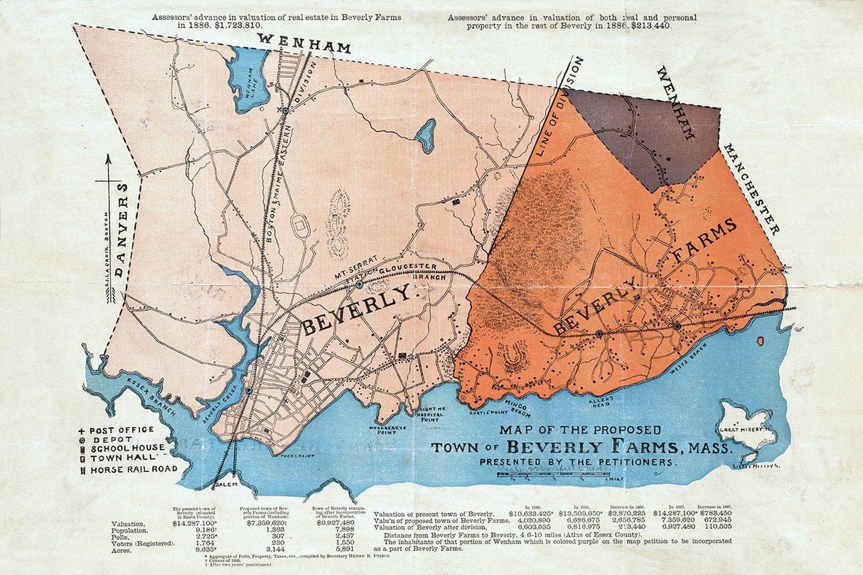 1888 Town Map of Beverly Farms Essex County Massachusetts