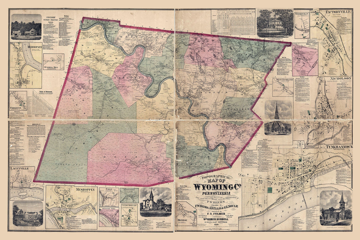 1869 Map of Wyoming County Pa from actual surveys