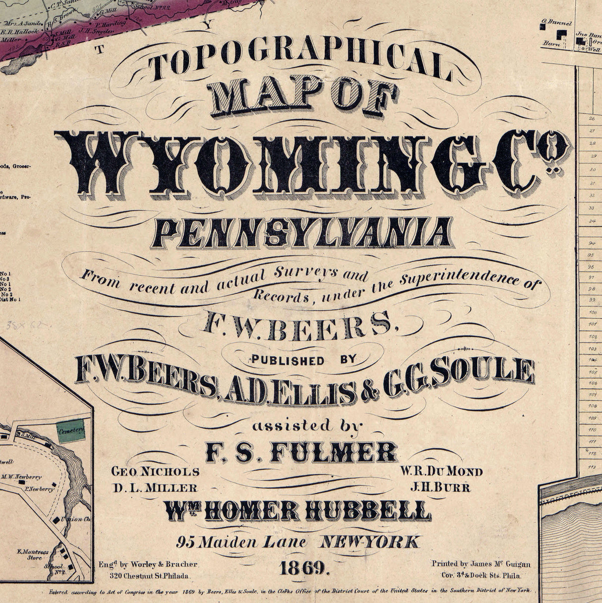 1869 Map of Wyoming County Pa from actual surveys