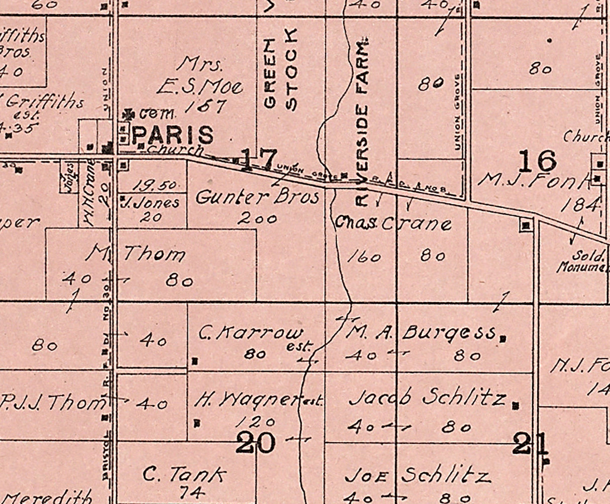 1908 Map of Paris Township Kenosha County Wisconsin