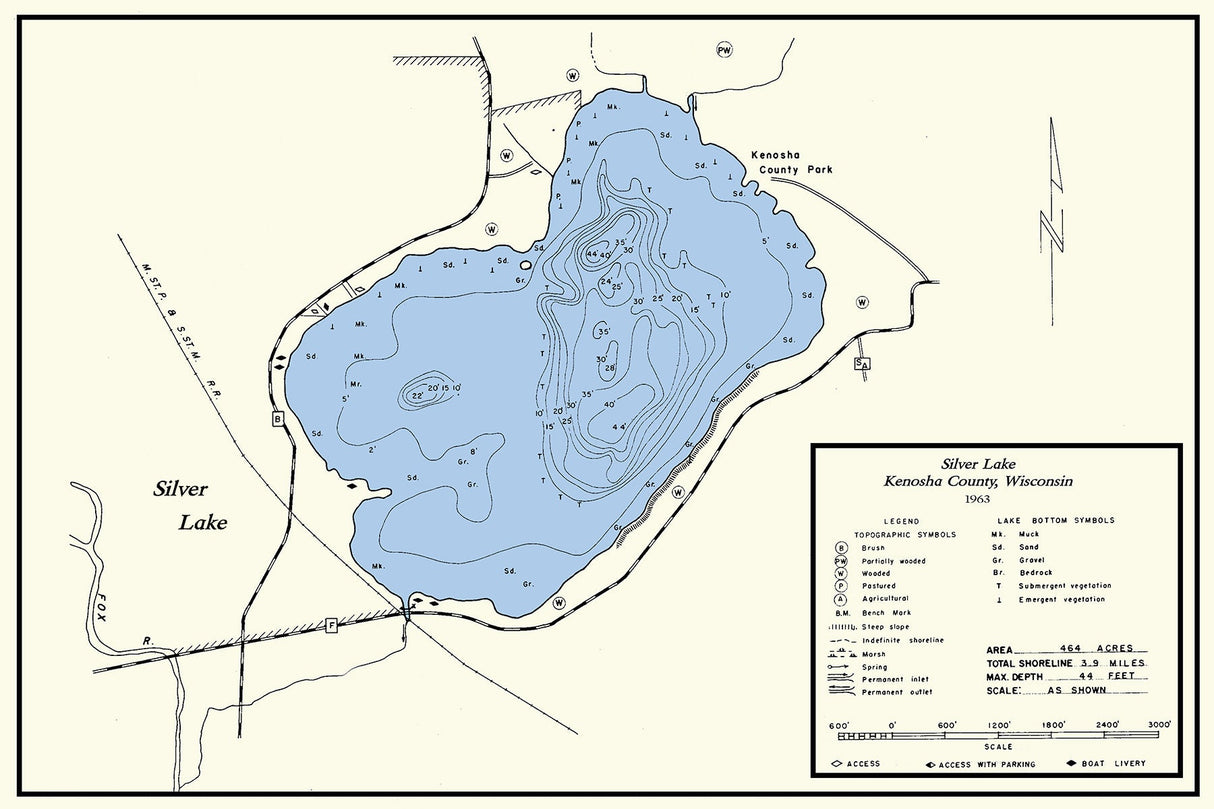 1963 Map of Silver Lake Kenosha County Wisconsin
