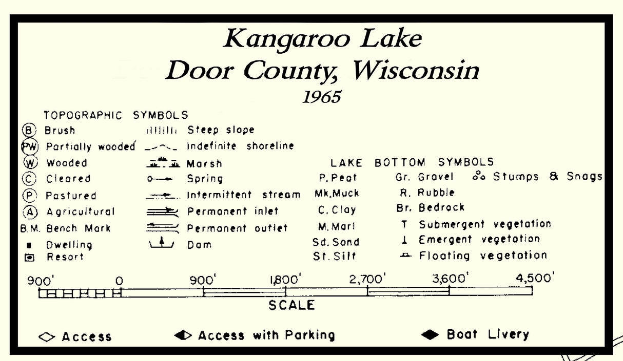 1965 Map of Kangaroo Lake Door County Wisconsin