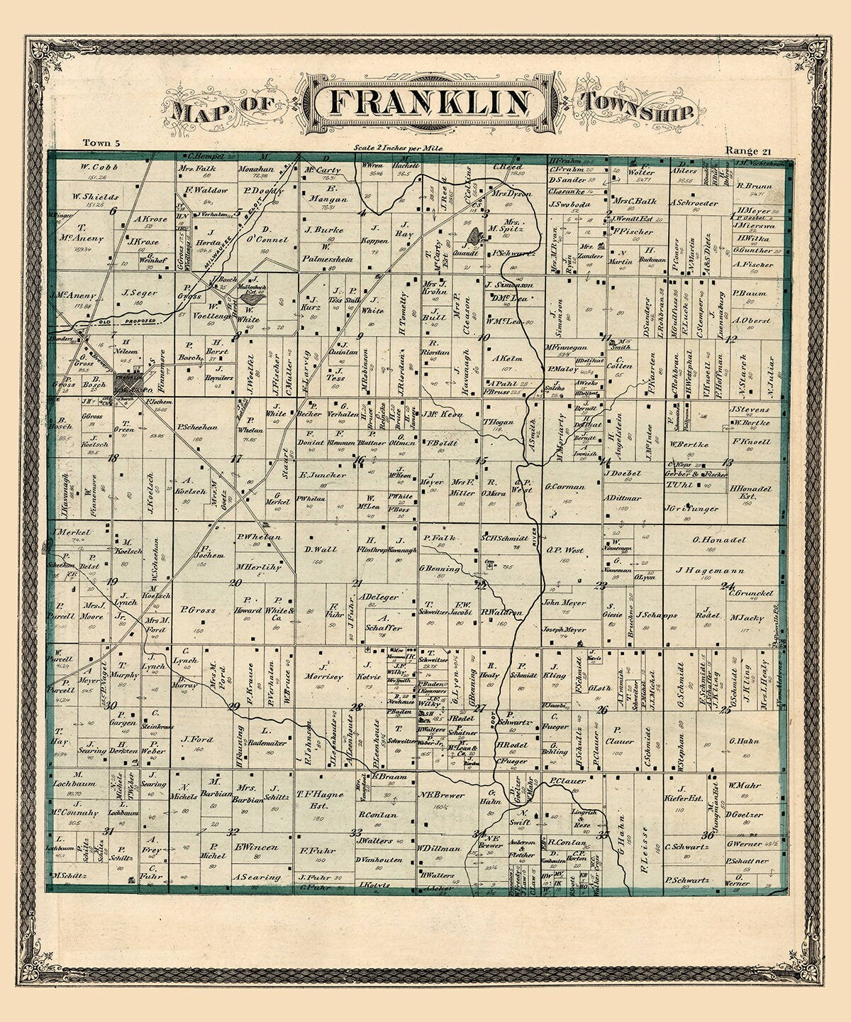 1876 Map of Franklin Township Milwaukee County Wisconsin