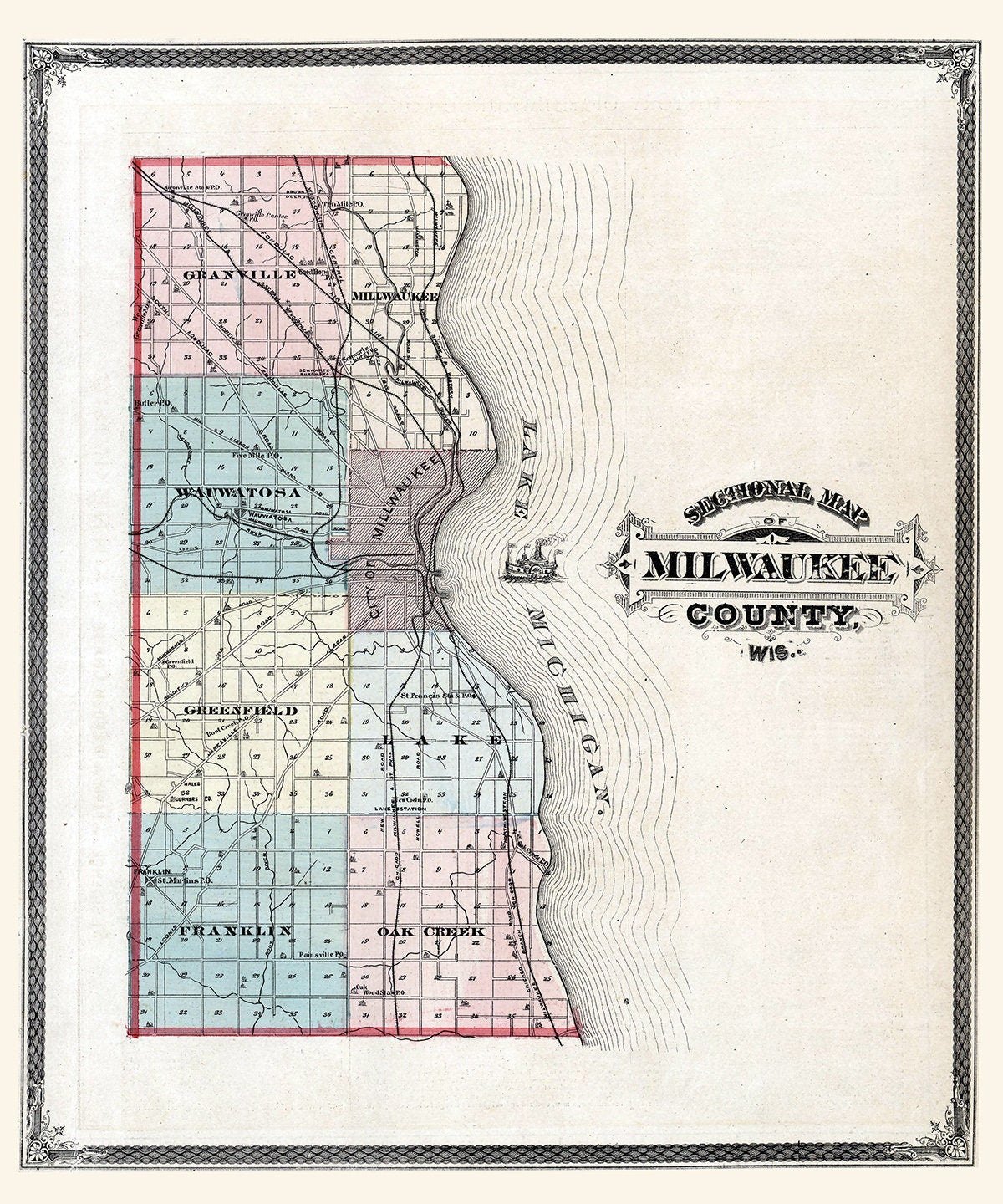 1876 Map of Milwaukee County Wisconsin