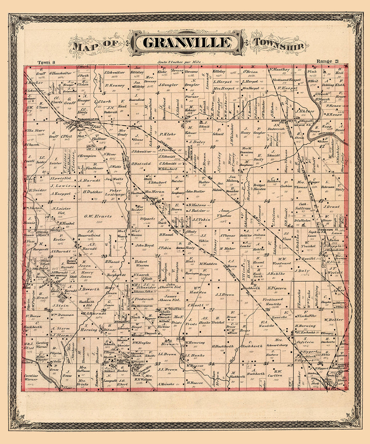 1876 Map of Granville Township Milwaukee County Wisconsin