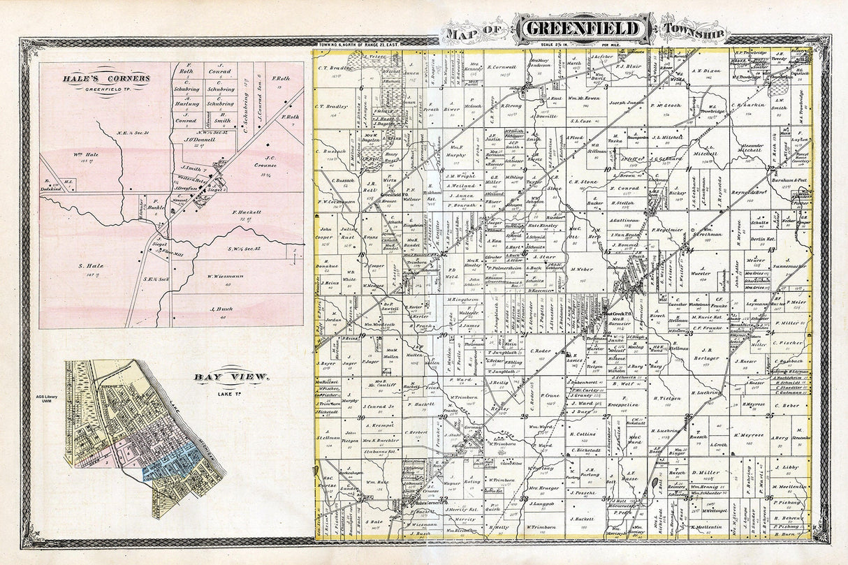 1876 Map of Greenfield Township Milwaukee County Wisconsin