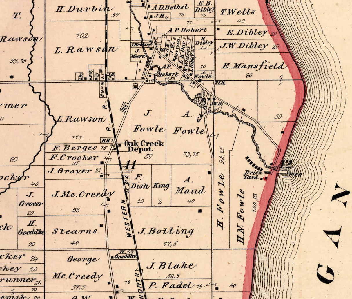 1876 Map of Oak Creek Township Milwaukee County Wisconsin