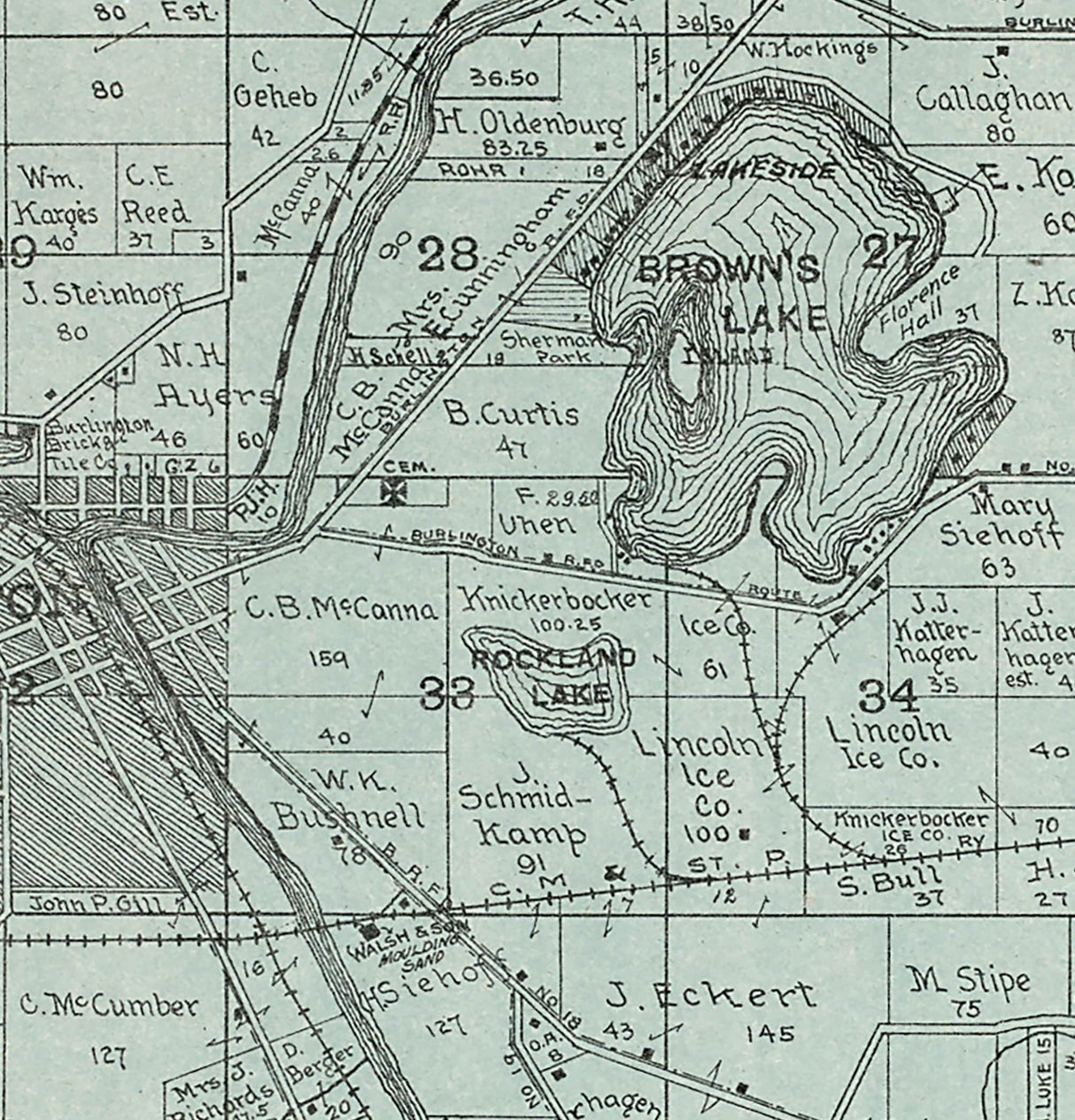 1908 Map of Burlington Township Racine County Wisconsin