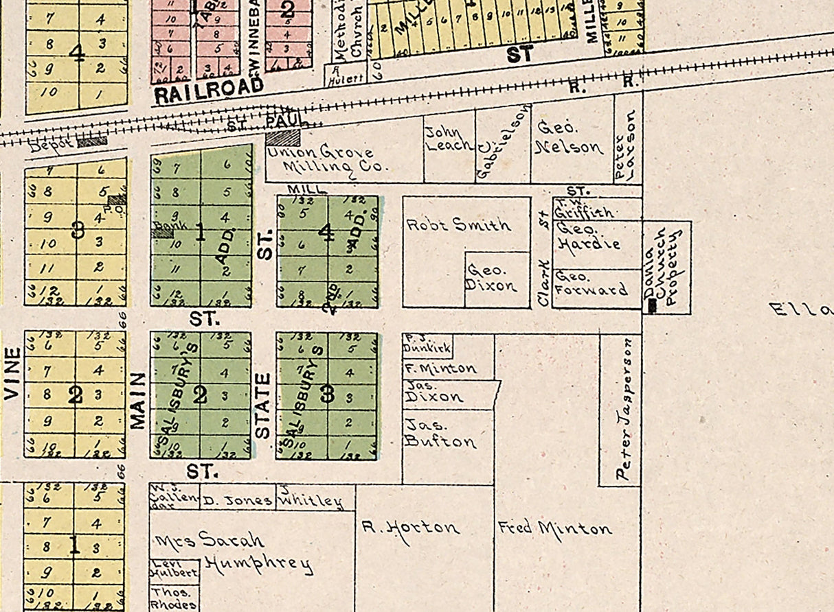 1908 Town Map of Union Grove Racine County Wisconsin