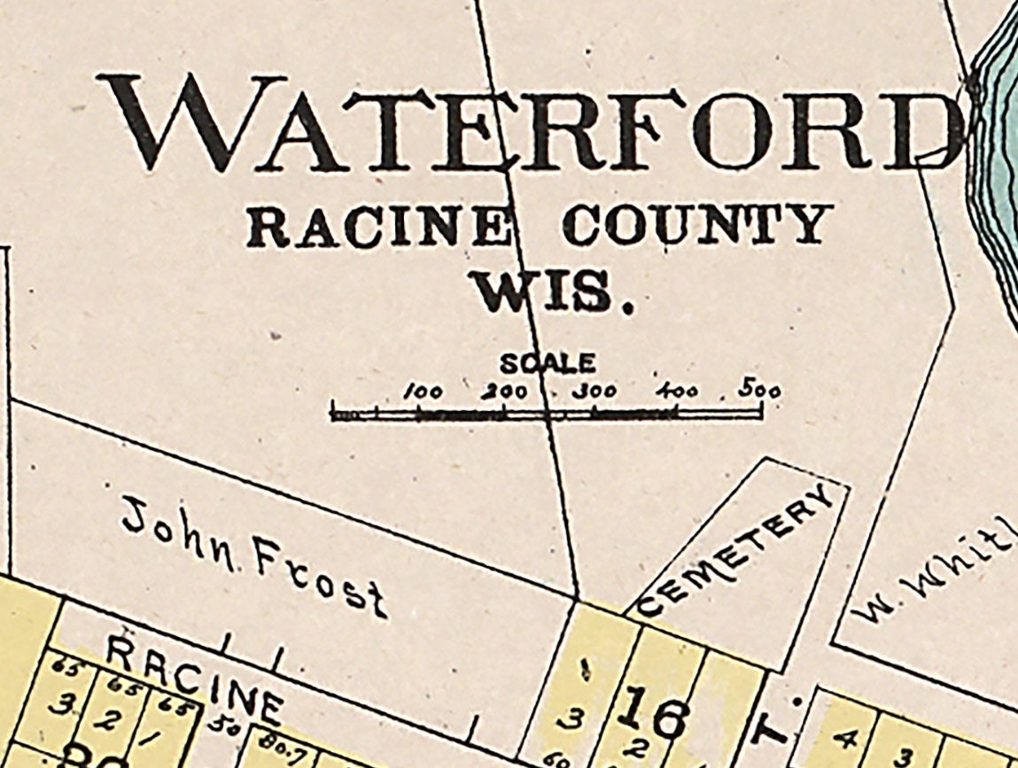 1908 Town Map of Waterford Racine County Wisconsin