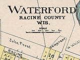 1908 Town Map of Waterford Racine County Wisconsin