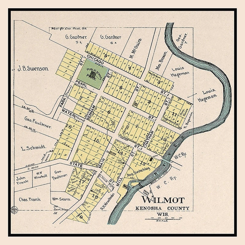 1908 Town Map of Wilmot Kenosha County Wisconsin