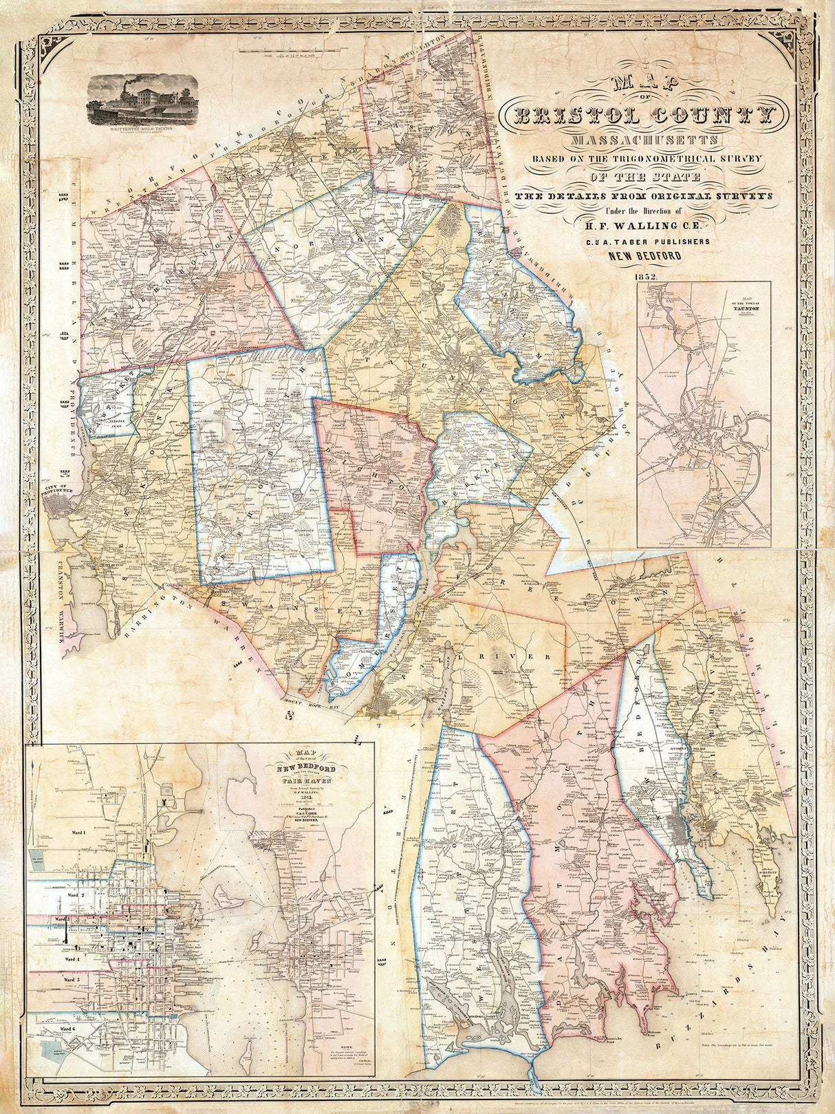 1852 Map of Bristol County Massachusetts