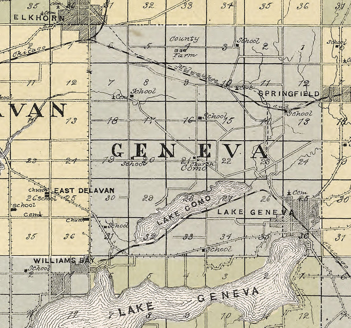 1907 Map of Walworth County Wisconsin