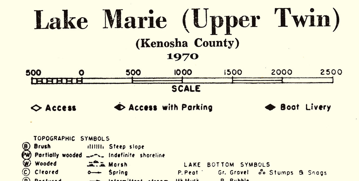 1970 Map of Lake Marie Upper Twin Kenosha County Wisconsin