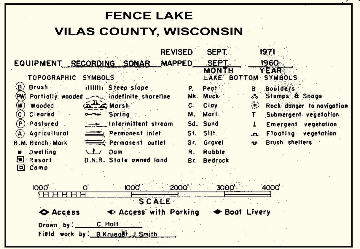 1971 Map of Fence Lake Vilas County Wisconsin