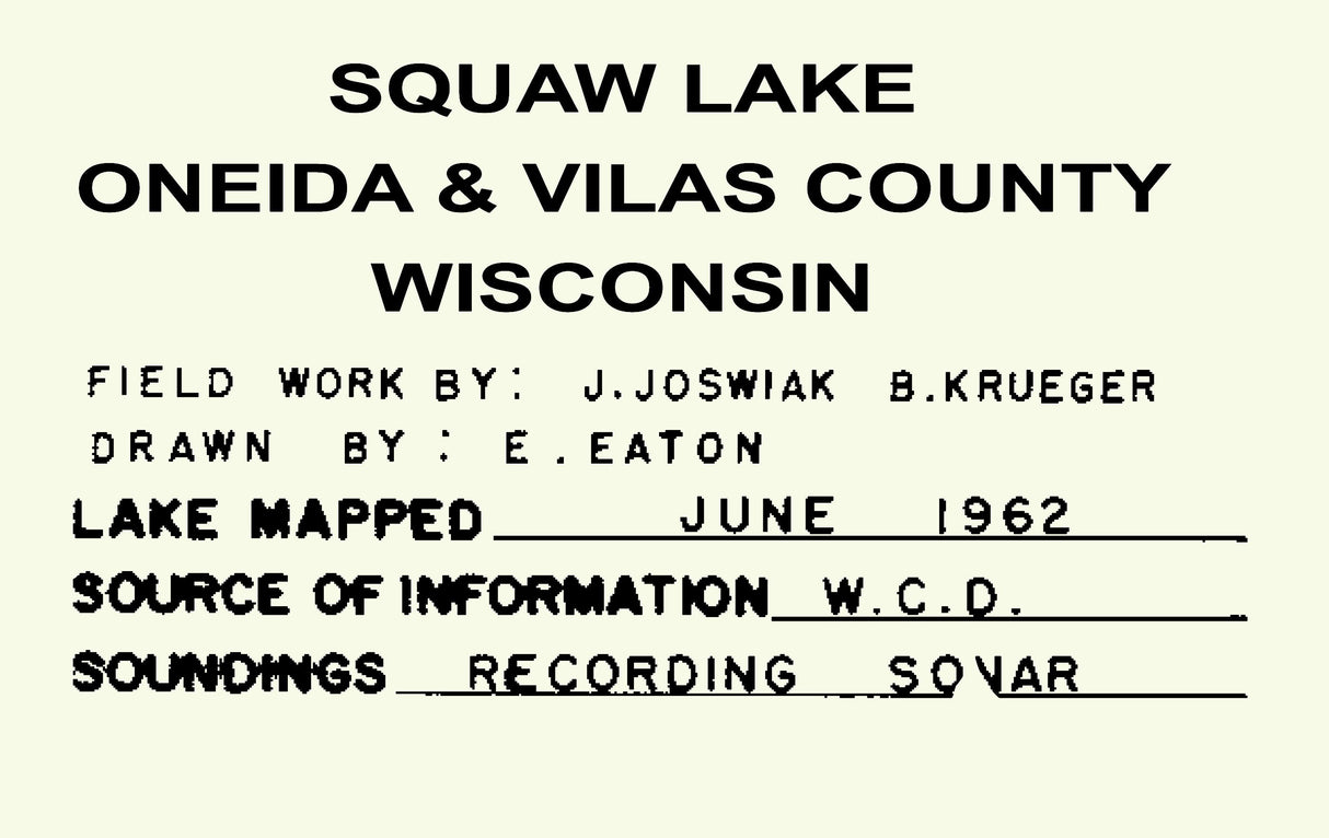 1962 Map of Squaw Lake Oneida and Vilas County Wisconsin