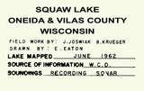 1962 Map of Squaw Lake Oneida and Vilas County Wisconsin